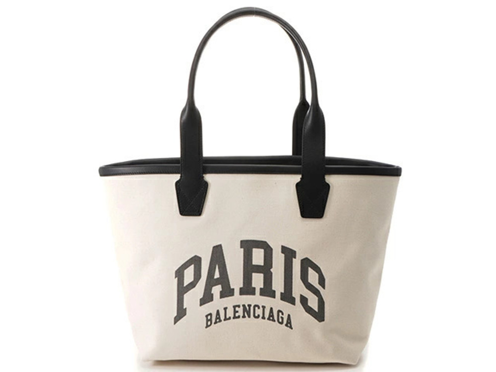 Balenciaga Cities Paris Jumbo Tote Bag White Black Canvas Leather
